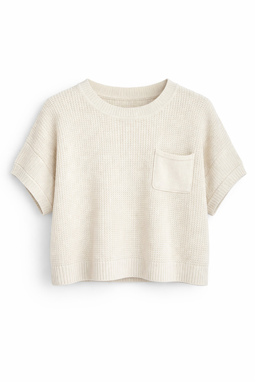 Cream Knit Sweater Vest Cropped Boxy Short Sleeve Cozy Casual Lillusory Medium